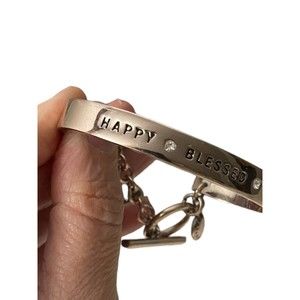 BCBGeneration Rose Gold-tone Rhinestone Happy Blessed Free Bangle Cuff Bracelet